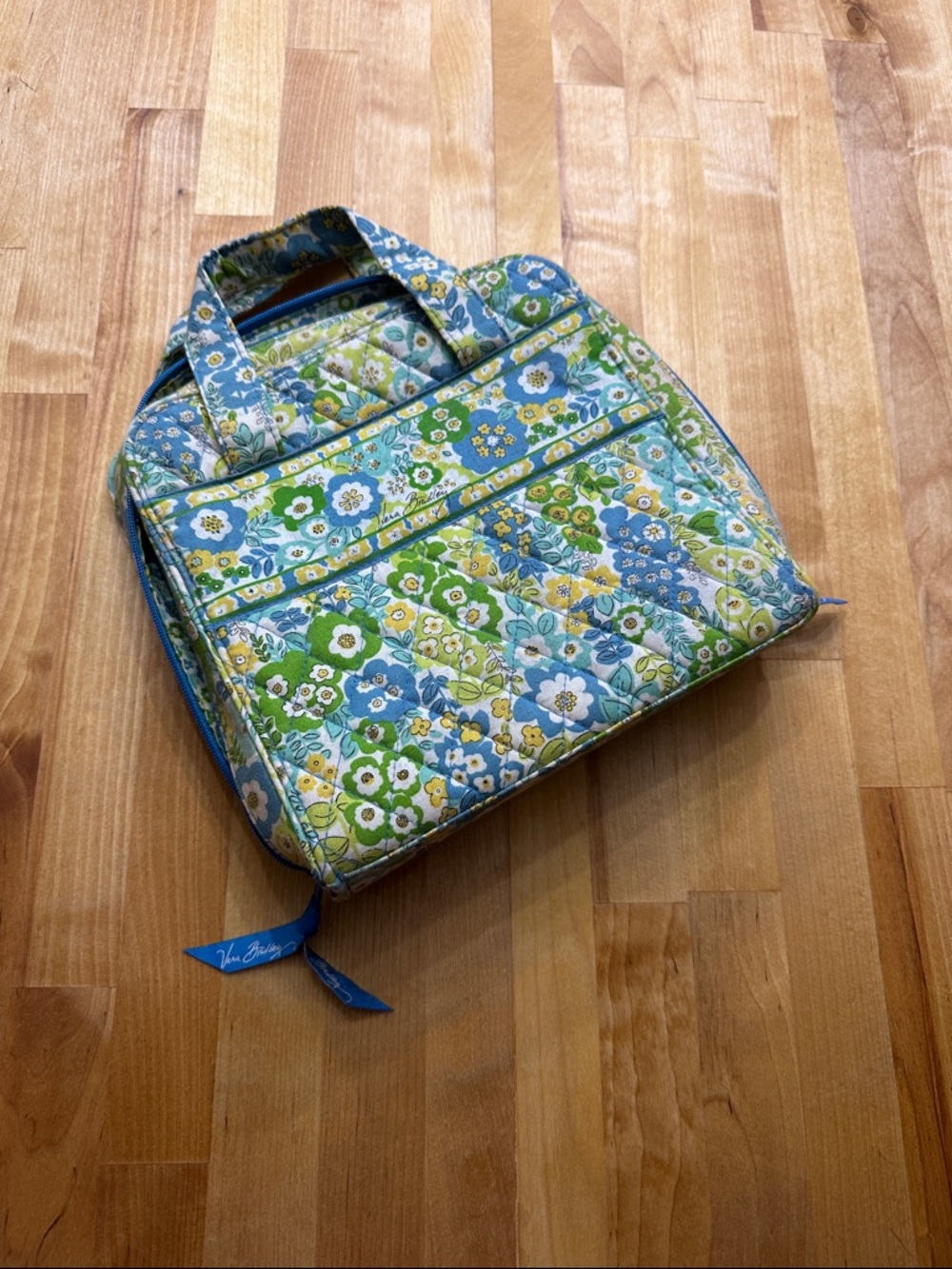 Vera Bradley Blue, Green & Yellow Floral Quilted Travel Bag